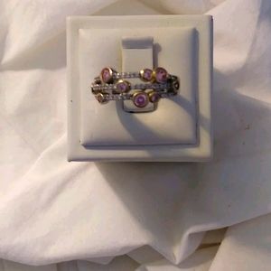 Bezel set pink sapphire color and cz ring